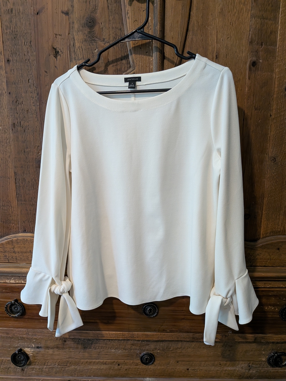 Ann Taylor Ivory Tie-Cuff Long Sleeve Blouse